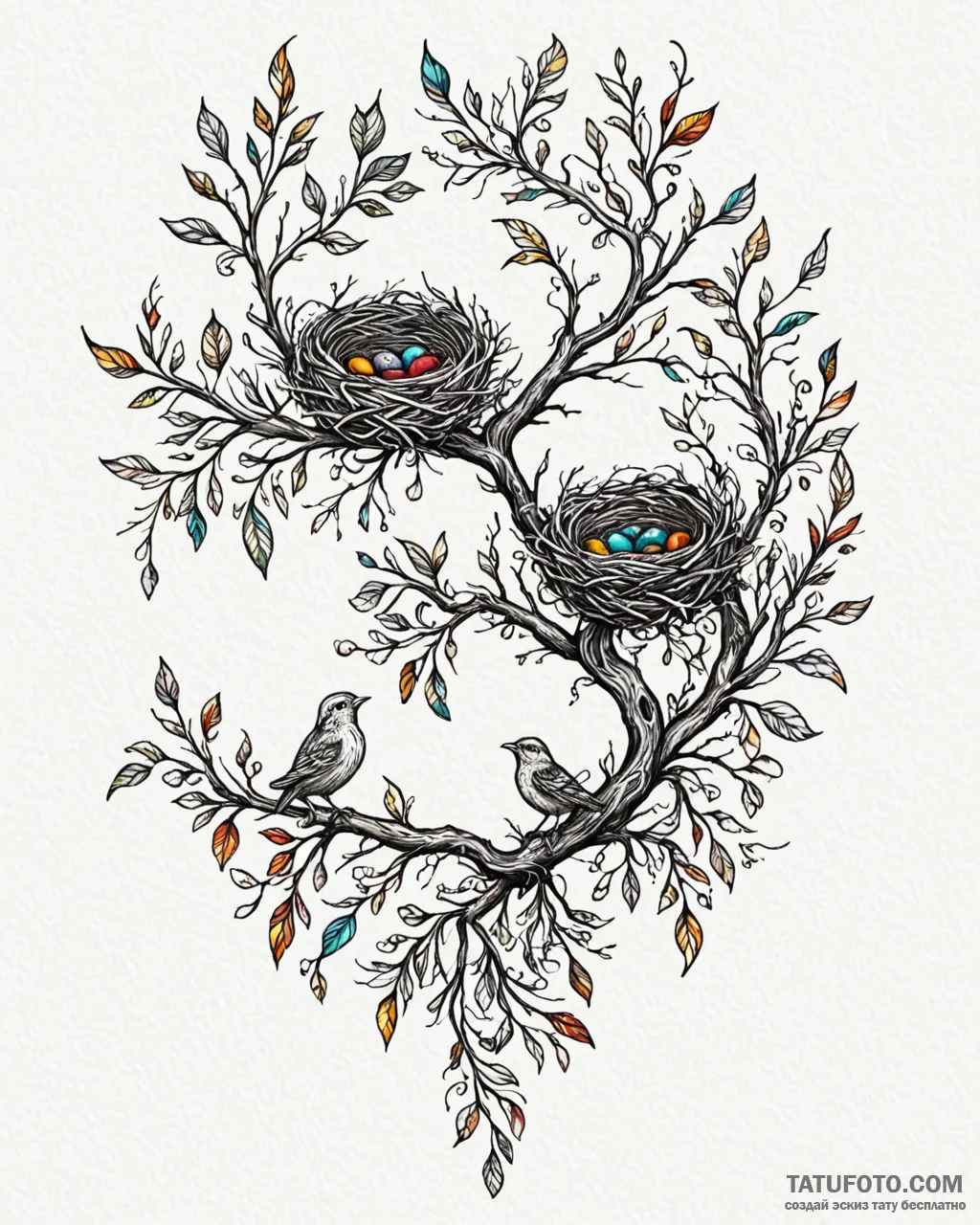 Tattoo design a tree branch with two birds' n... - эскиз тату (№1752877980_0, 18.07.2025 22:33) — Tatufoto.com