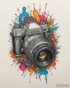 Tattoo sketch a stylized camera lens on one,... - эскиз тату (№1752878146_0, 18.07.2025 22:35) — Tatufoto.com