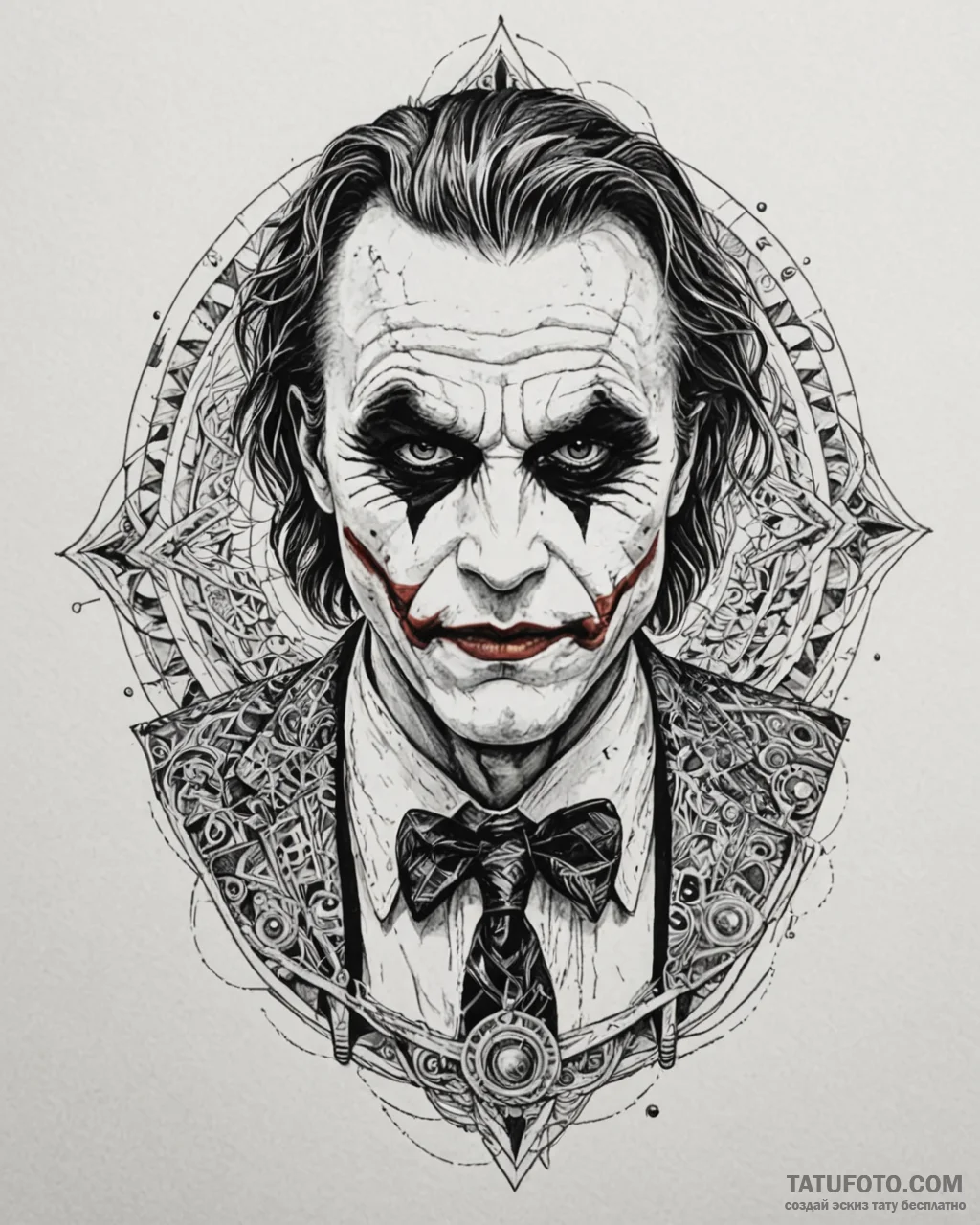 A sketch of the joker from the dark knight, h... - эскиз тату (№1752878229_0, 18.07.2025 22:37) — Tatufoto.com