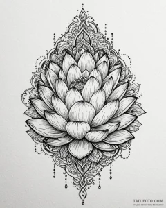 Tattoo sketch a stylized lotus flower bloomin... - эскиз тату (№1752878314_0, 18.07.2025 22:38) — Tatufoto.com