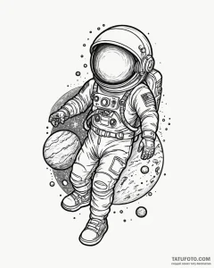 Tattoo sketch a tiny astronaut holding onto a... - эскиз тату (№1752879066_0, 18.07.2025 22:51) — Tatufoto.com