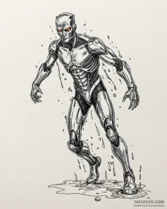 A graphic novel panel of the t-1000 emerging... - эскиз тату (№1752879567_0, 18.07.2025 22:59) — Tatufoto.com