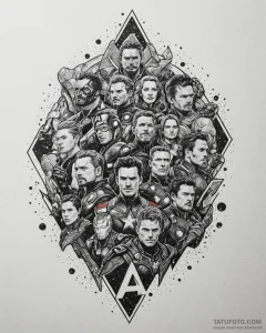 A graphic novel panel of the "avengers assemb... - эскиз тату (№1752879736_0, 18.07.2025 23:02) — Tatufoto.com