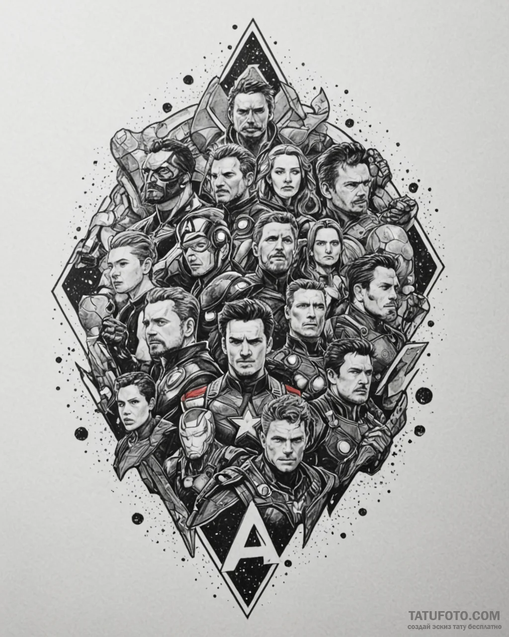 A graphic novel panel of the "avengers assemb... - эскиз тату (№1752879736_0, 18.07.2025 23:02) — Tatufoto.com