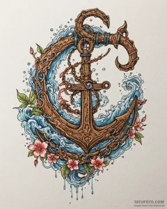 A detailed shot of the rusted chain of a ship... - эскиз тату (№1752880154_0, 18.07.2025 23:09) — Tatufoto.com