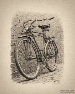 A beautifully restored vintage bicycle leanin... - эскиз тату (№1752880405_0, 18.07.2025 23:13) — Tatufoto.com