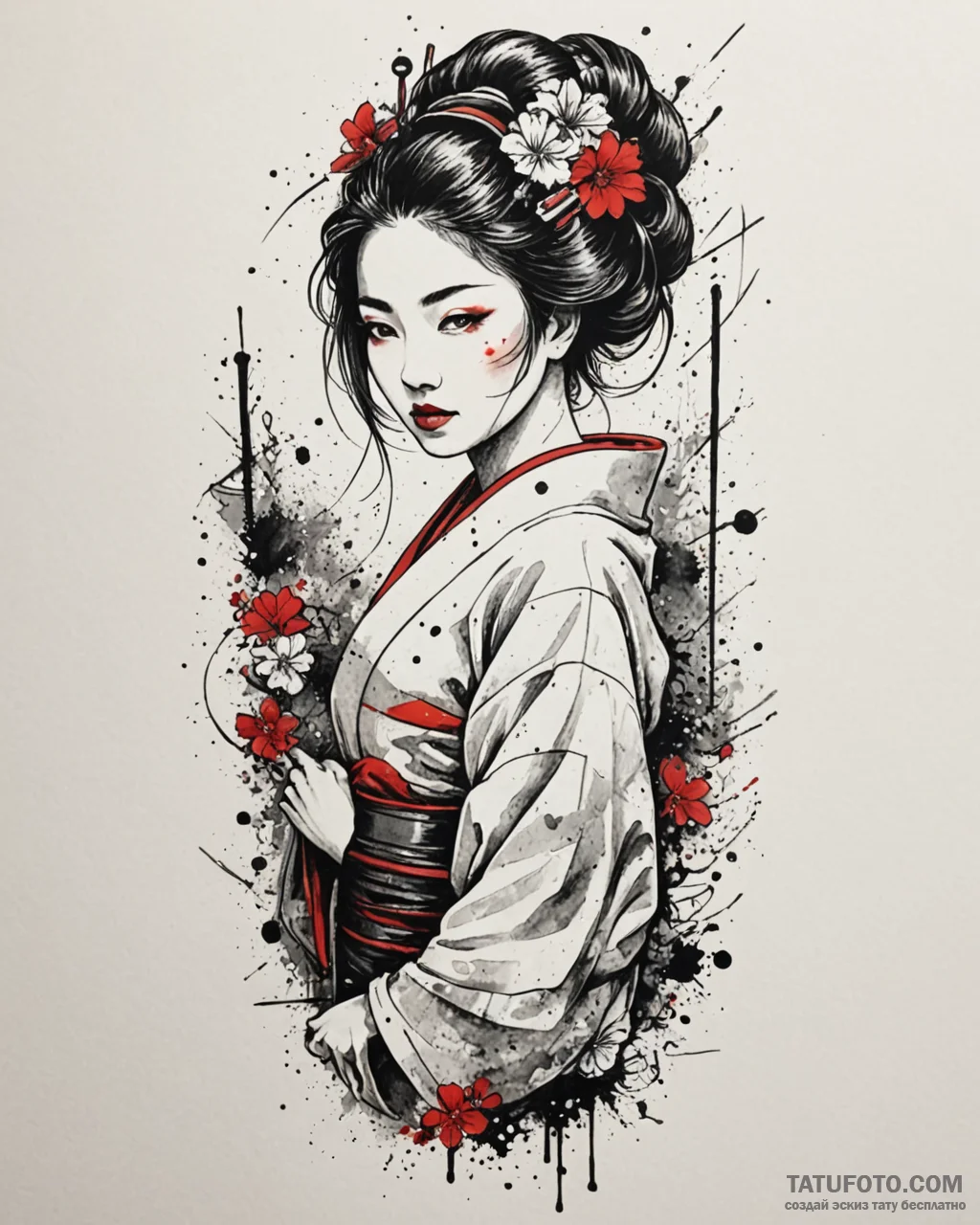 A sketch of the geisha hologram advertisement... - эскиз тату (№1752880575_0, 18.07.2025 23:16) — Tatufoto.com