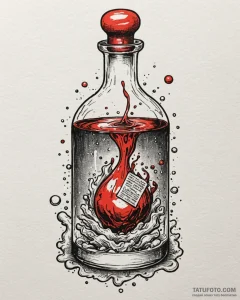 Tattoo sketch a bubbling potion bottle with a... - эскиз тату (№1752880999_0, 18.07.2025 23:23) — Tatufoto.com