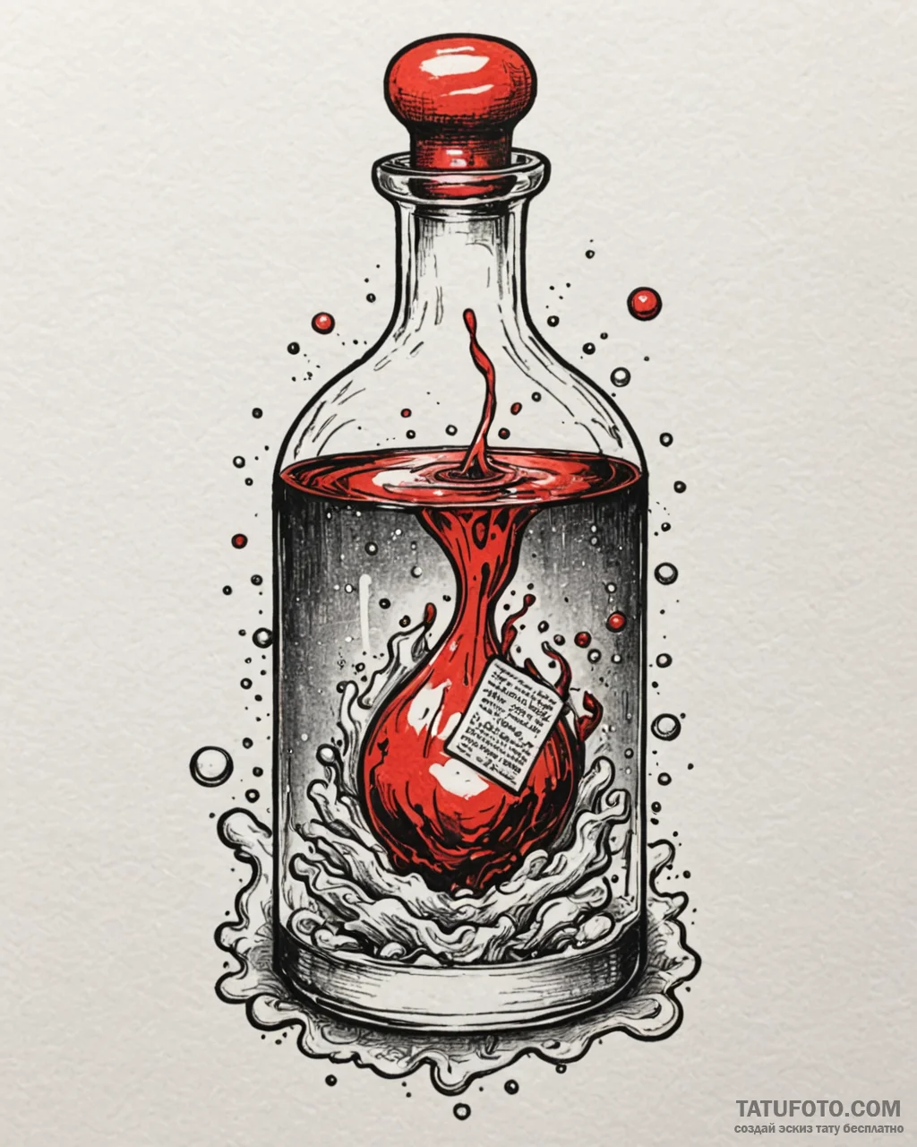 Tattoo sketch a bubbling potion bottle with a... - эскиз тату (№1752880999_0, 18.07.2025 23:23) — Tatufoto.com