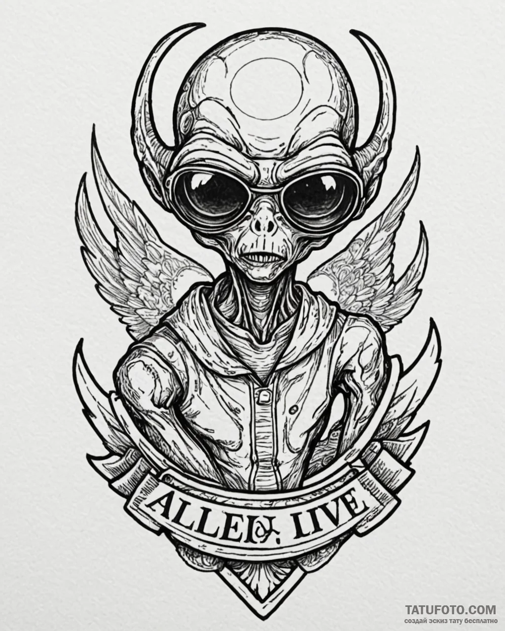 A linework tattoo of the alien sunglasses fro… — эскиз тату (№1752881083_0, 18.07.2025 23:24) — Tatufoto.com