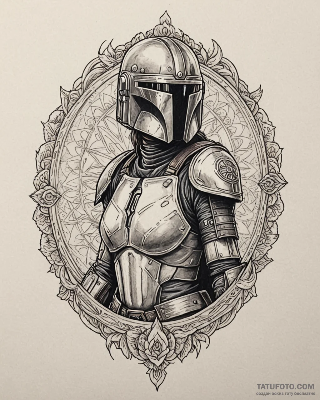 Chicano style tattoo of a female mandalorian... - эскиз тату (№1752881833_0, 18.07.2025 23:37) — Tatufoto.com
