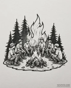 A group of people around a campfire, telling... - эскиз тату (№1752882000_0, 18.07.2025 23:40) — Tatufoto.com