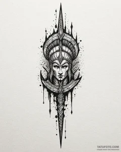 Tattoo sketch a spartan spear with an abstrac... - эскиз тату (№1752882253_0, 18.07.2025 23:44) — Tatufoto.com