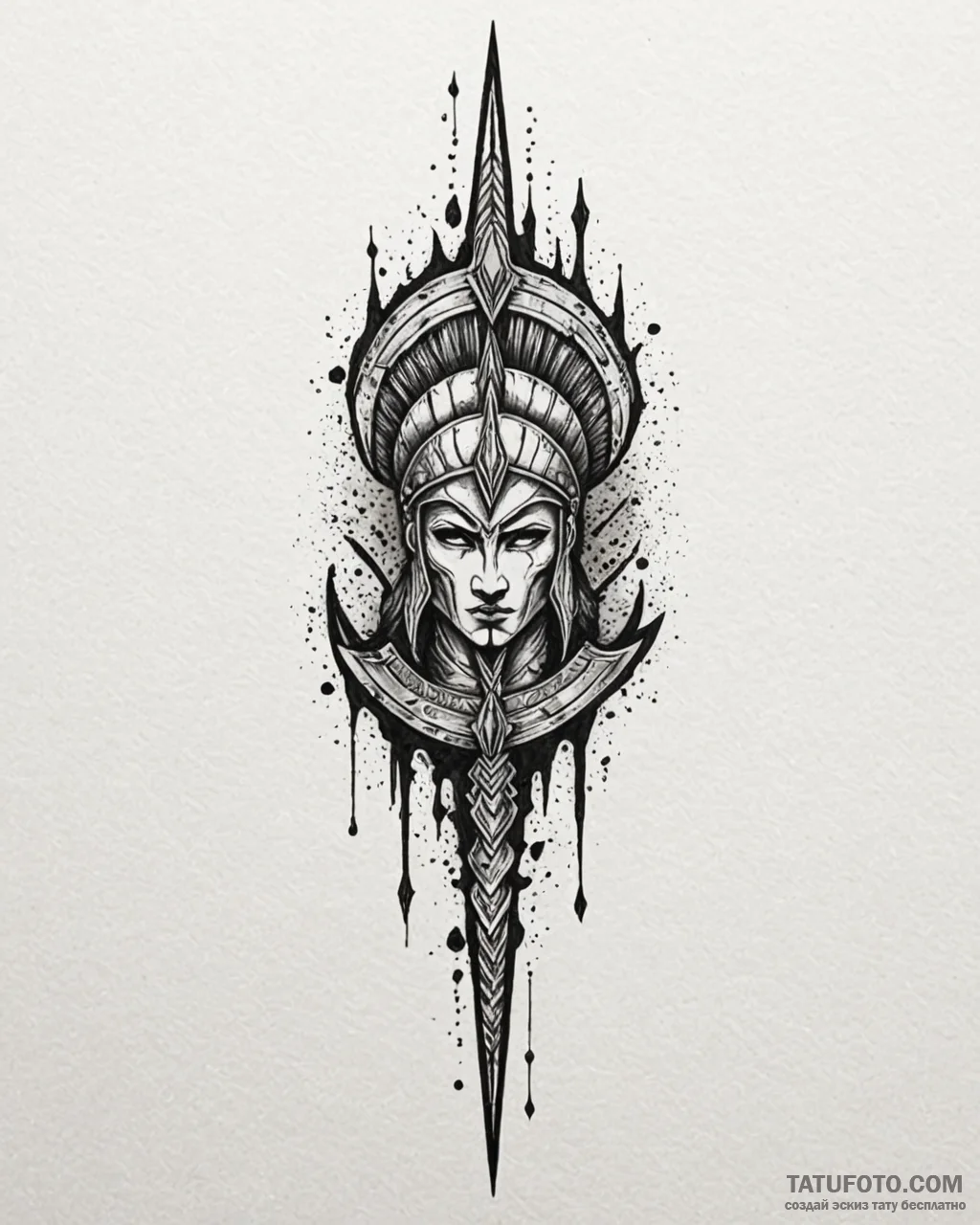 Tattoo sketch a spartan spear with an abstrac... - эскиз тату (№1752882253_0, 18.07.2025 23:44) — Tatufoto.com
