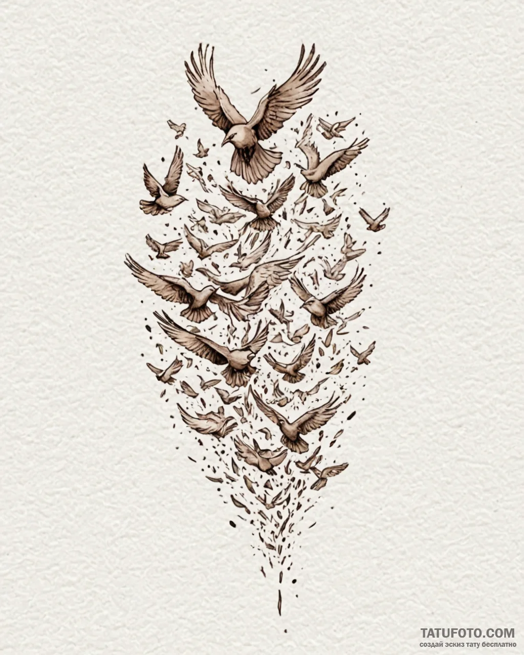 Tattoo sketch a flock of birds flying in form… — эскиз тату (№1752883925_0, 19.07.2025 00:12) — Tatufoto.com