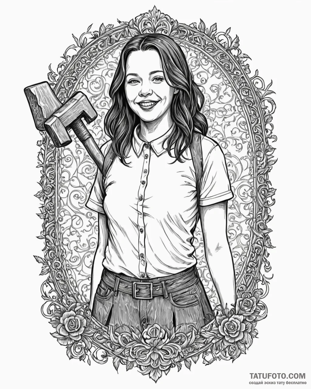 A sketch of annie wilkes from misery, with he... - эскиз тату (№1752884348_0, 19.07.2025 00:19) — Tatufoto.com