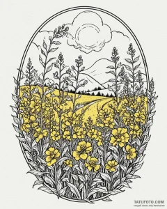 A shot of a field of oilseed rape in bloom, a... - эскиз тату (№1752884515_0, 19.07.2025 00:21) — Tatufoto.com