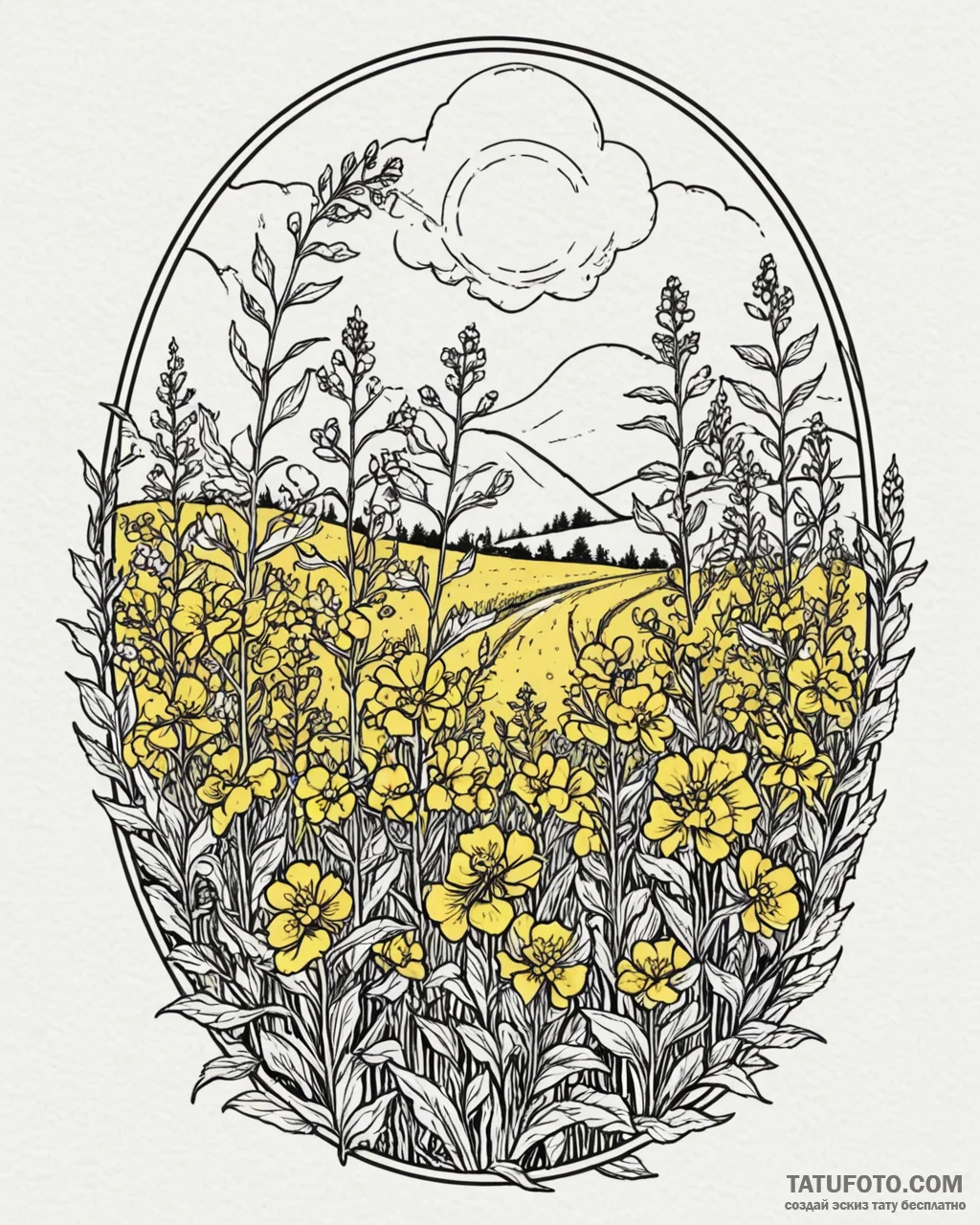 A shot of a field of oilseed rape in bloom, a... - эскиз тату (№1752884515_0, 19.07.2025 00:21) — Tatufoto.com