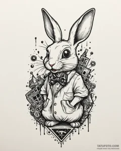 A neo-traditional tattoo of the white rabbit... - эскиз тату (№1752885691_0, 19.07.2025 00:41) — Tatufoto.com