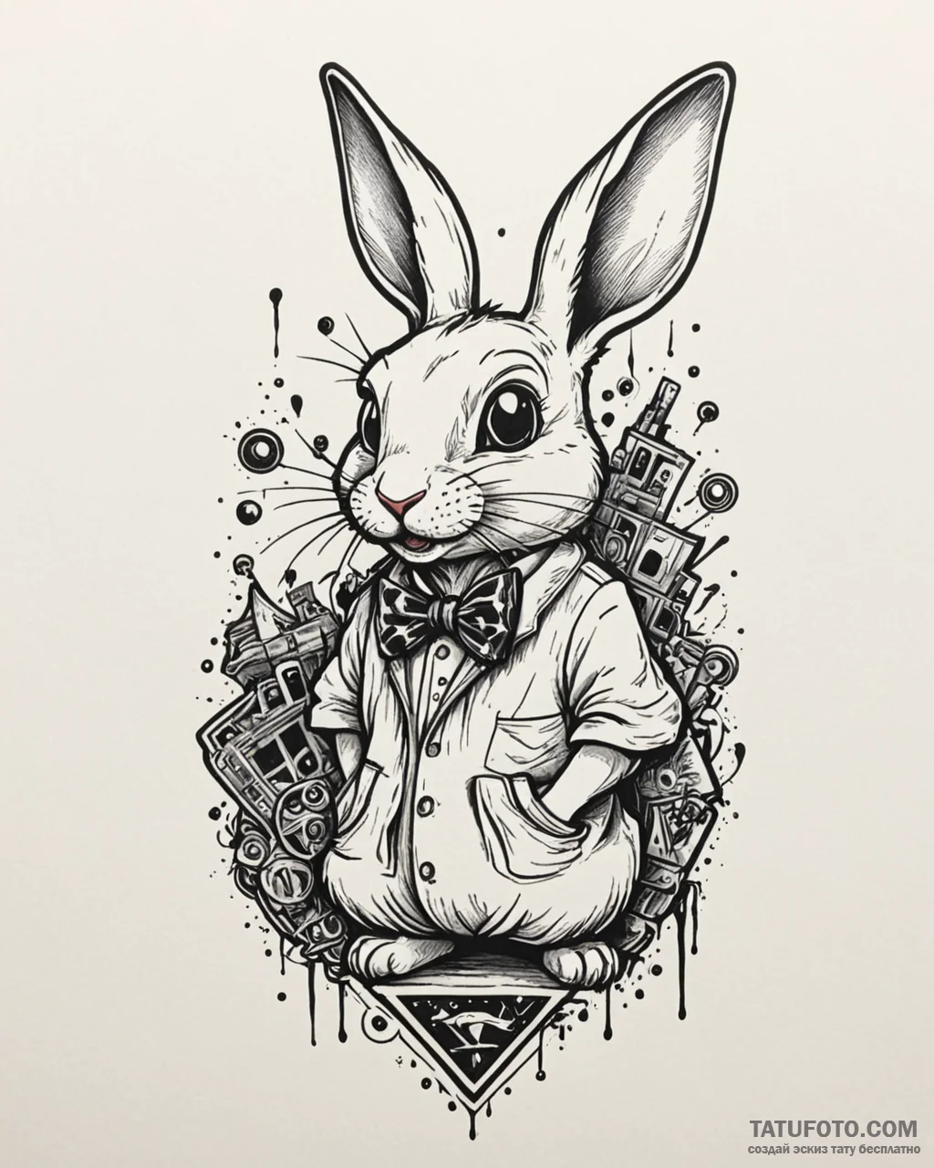 A neo-traditional tattoo of the white rabbit… — эскиз тату (№1752885691_0, 19.07.2025 00:41) — Tatufoto.com
