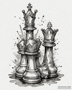 A close-up of a chess piece, the king, tipped... - эскиз тату (№1752886447_0, 19.07.2025 00:54) — Tatufoto.com