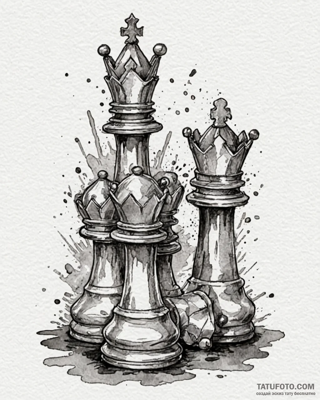 A close-up of a chess piece, the king, tipped… — эскиз тату (№1752886447_0, 19.07.2025 00:54) — Tatufoto.com