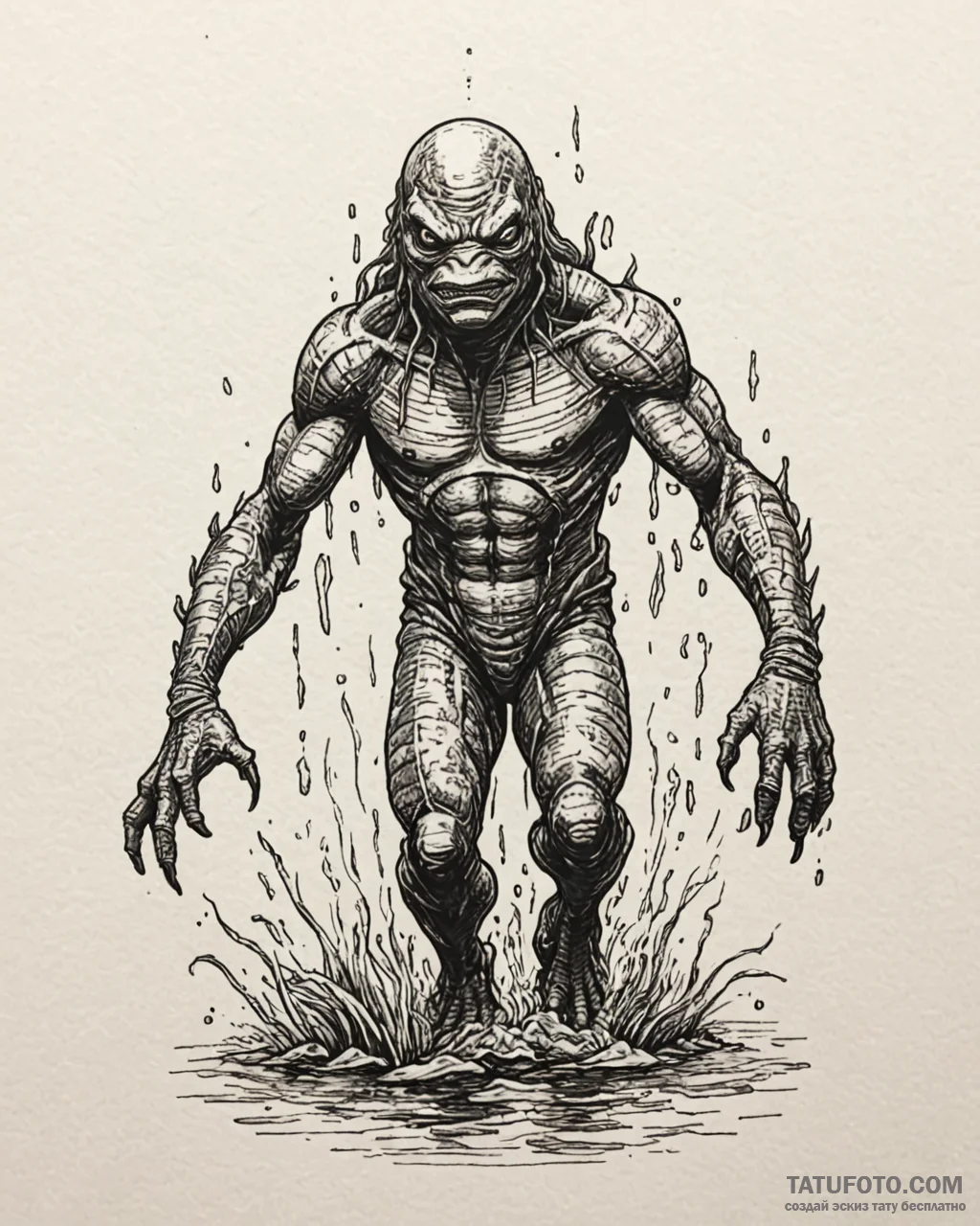 A sketch of the creature from the black lagoo... - эскиз тату (№1752886948_0, 19.07.2025 01:02) — Tatufoto.com