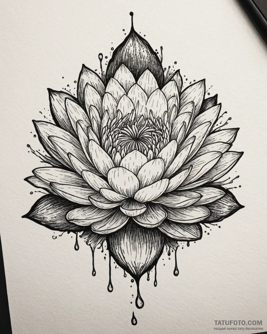 Water lily, tattoo sketch design, blackwork t... - эскиз тату (№1752887114_0, 19.07.2025 01:05) — Tatufoto.com