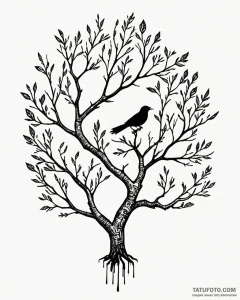 Tattoo design a bird's silhouette, with a tre... - эскиз тату (№1752887611_0, 19.07.2025 01:13) — Tatufoto.com