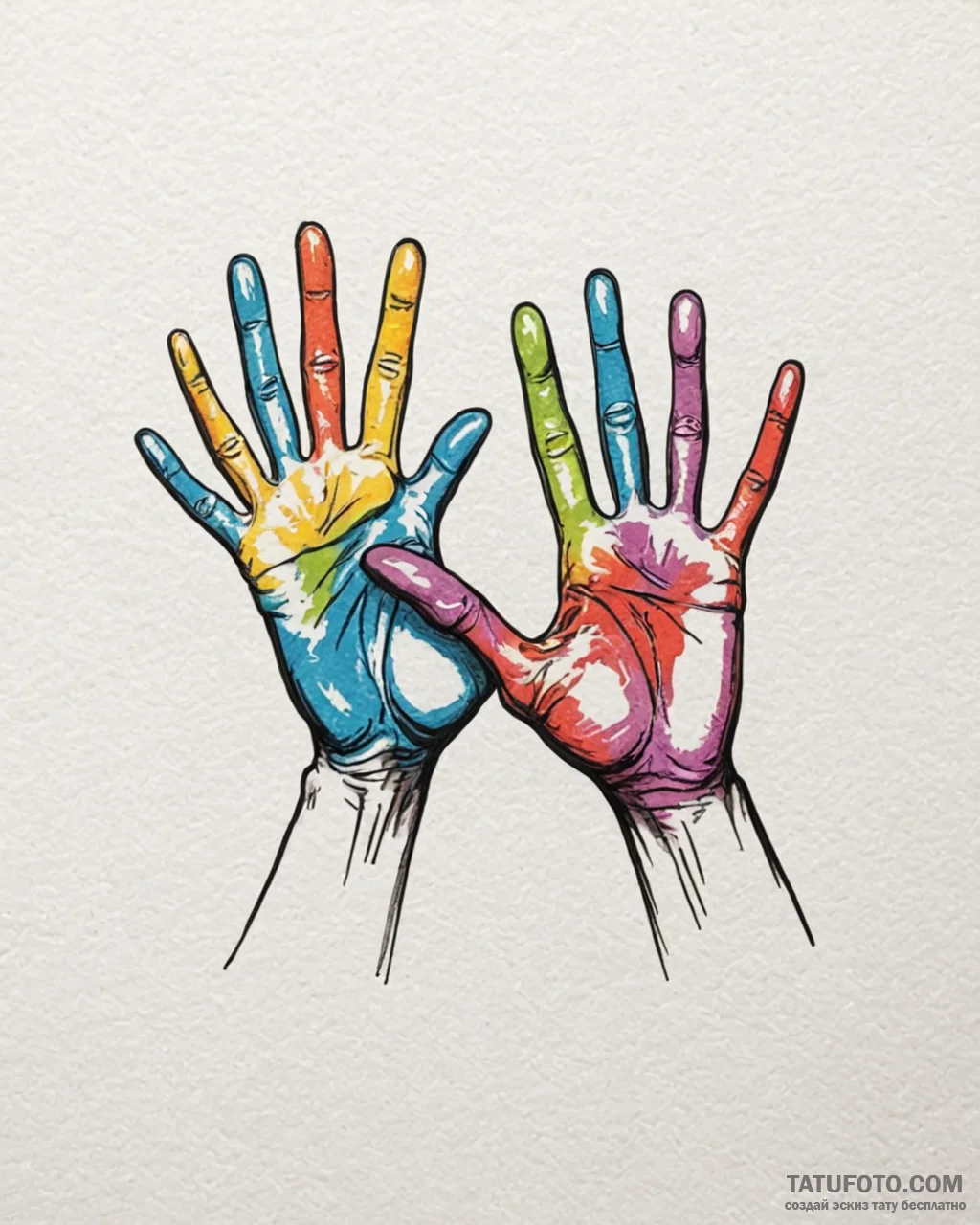 Tattoo sketch a ‘high five’ gesture, split be… — эскиз тату (№1752888274_0, 19.07.2025 01:24) — Tatufoto.com