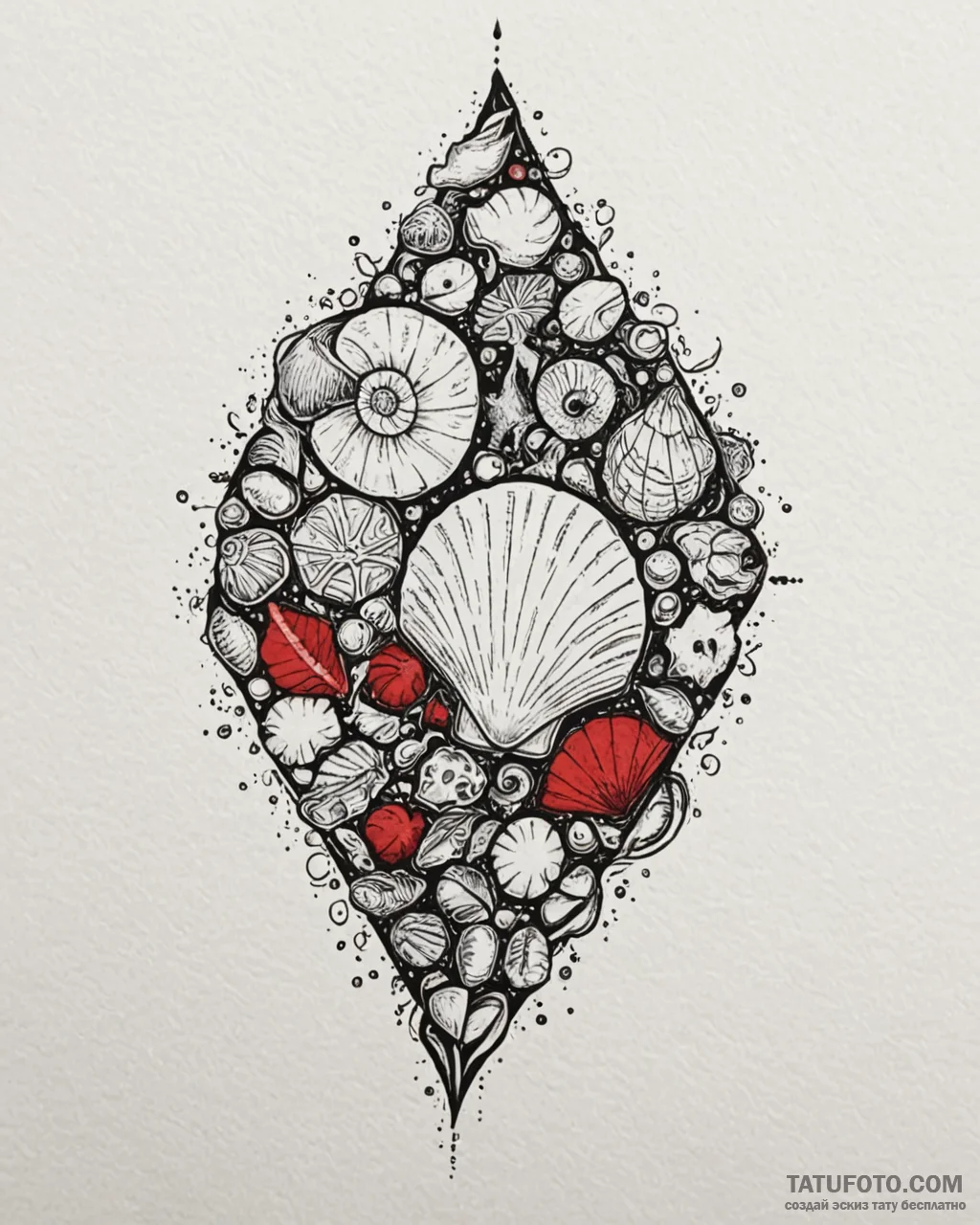 Tattoo design a minimalist seashell, represen… — эскиз тату (№1752888440_0, 19.07.2025 01:27) — Tatufoto.com