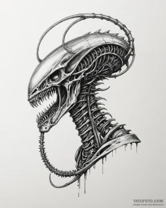 111. graphic novel style tattoo of a xenomorp... - эскиз тату (№1752888690_0, 19.07.2025 01:31) — Tatufoto.com