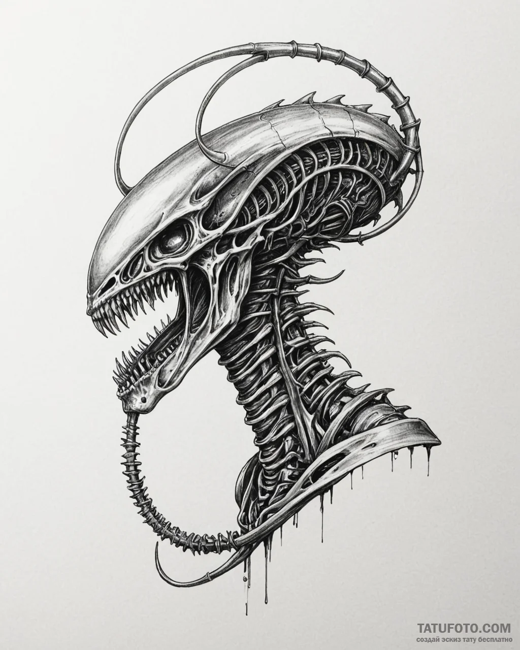 111. graphic novel style tattoo of a xenomorp... - эскиз тату (№1752888690_0, 19.07.2025 01:31) — Tatufoto.com