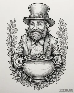 A sketch of a leprechaun with his pot of gold... - эскиз тату (№1752889104_0, 19.07.2025 01:38) — Tatufoto.com