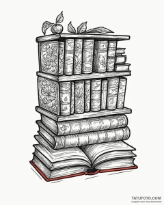 Tattoo sketch a bookshelf filled with cherish... - эскиз тату (№1752889270_0, 19.07.2025 01:41) — Tatufoto.com