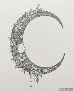 Tattoo sketch a crescent moon on one, a tiny... - эскиз тату (№1752889686_0, 19.07.2025 01:48) — Tatufoto.com