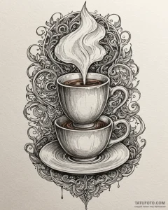 A close-up of a steaming espresso shot being... - эскиз тату (№1752889937_0, 19.07.2025 01:52) — Tatufoto.com