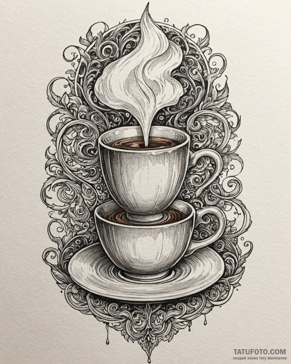 A close-up of a steaming espresso shot being... - эскиз тату (№1752889937_0, 19.07.2025 01:52) — Tatufoto.com
