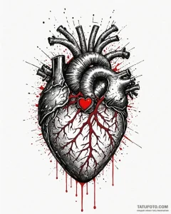 A trash polka composition of a human heart be... - эскиз тату (№1752890020_0, 19.07.2025 01:53) — Tatufoto.com
