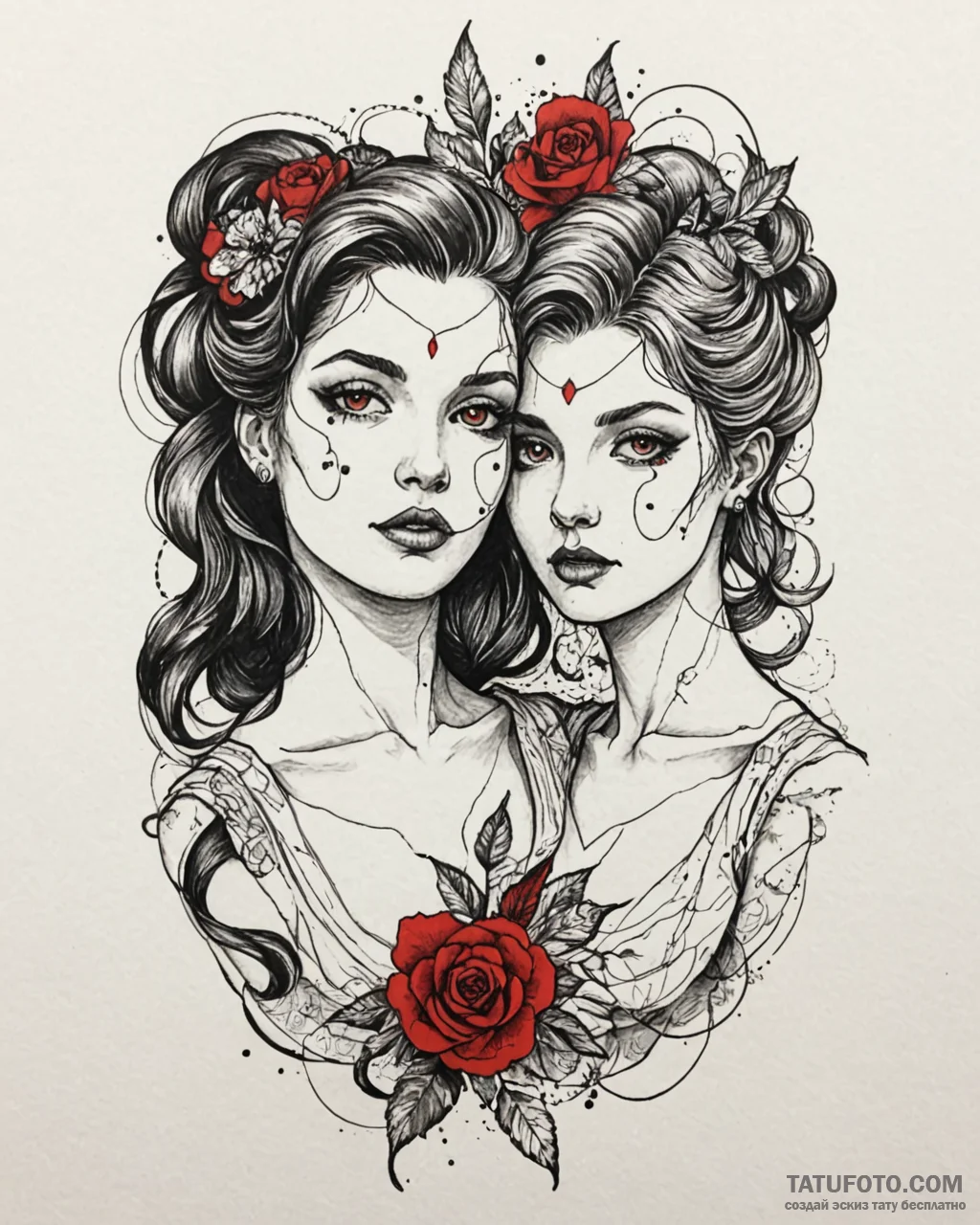 Tattoo sketch gemini twins, each representing… — эскиз тату (№1752890518_0, 19.07.2025 02:01) — Tatufoto.com