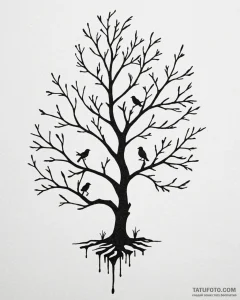 Tattoo design a bird's silhouette, with a tre... - эскиз тату (№1752890601_0, 19.07.2025 02:03) — Tatufoto.com