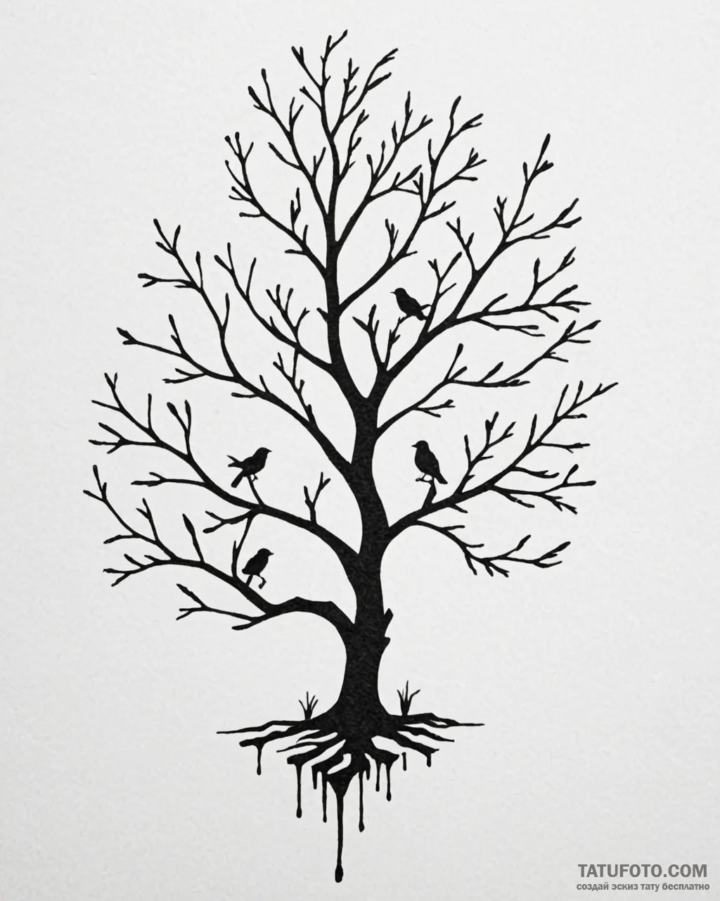Tattoo design a bird’s silhouette, with a tre… — эскиз тату (№1752890601_0, 19.07.2025 02:03) — Tatufoto.com