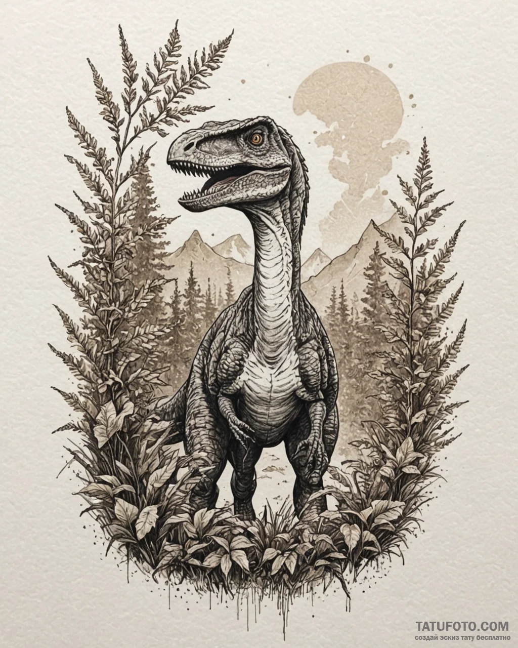 150. (jurassic park) a watercolor sketch of a… — эскиз тату (№1752890768_0, 19.07.2025 02:06) — Tatufoto.com