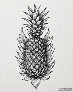Pineapple, tattoo line art, on a clean white... - эскиз тату (№1752891595_0, 19.07.2025 02:19) — Tatufoto.com