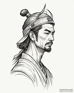 Tattoo sketch a samurai's stoic profile, conv... - эскиз тату (№1752891678_0, 19.07.2025 02:21) — Tatufoto.com