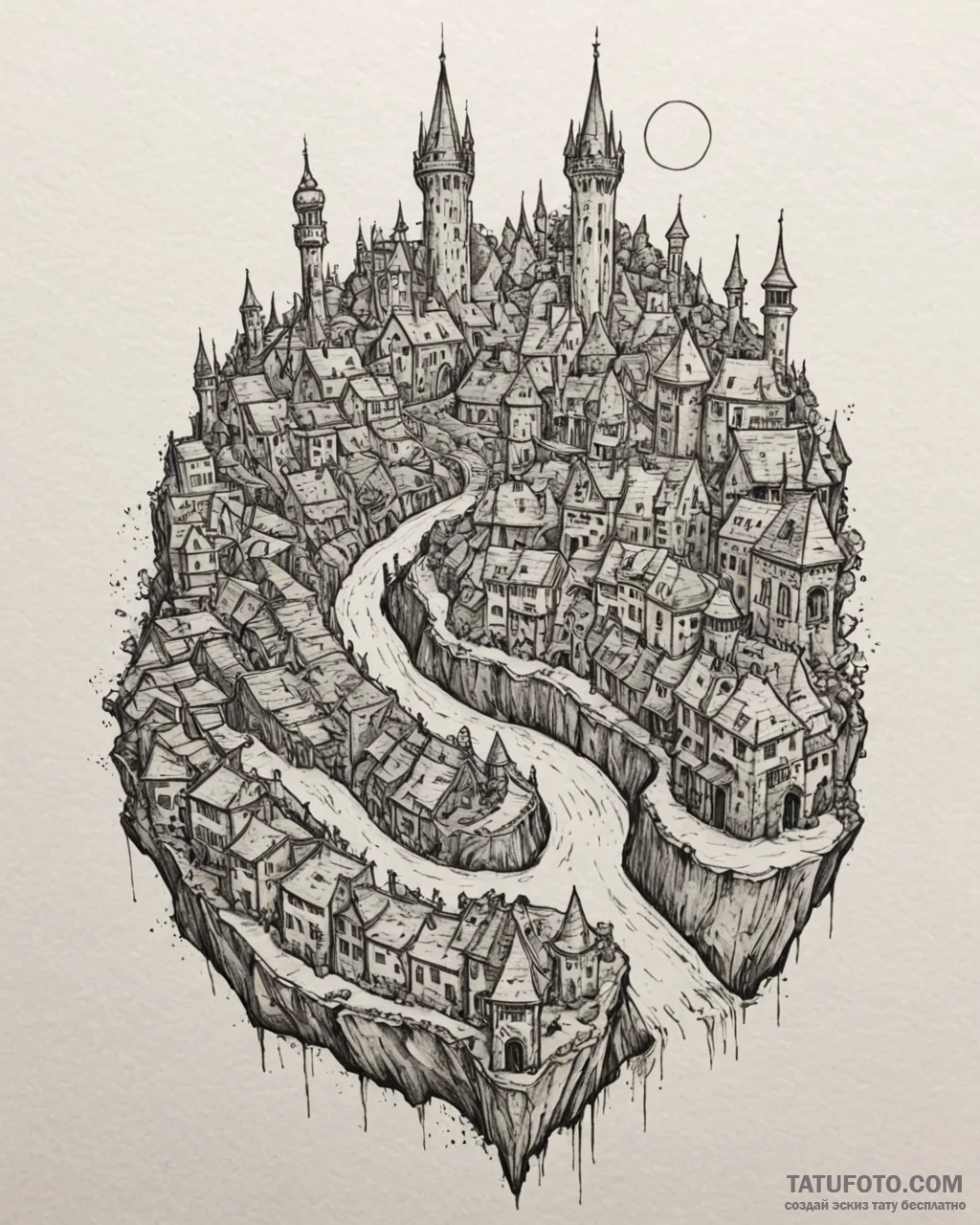 A watercolor sketch of the city of piltover v... - эскиз тату (№1752891844_0, 19.07.2025 02:24) — Tatufoto.com