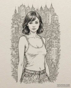A linework tattoo of the "perfect girl" from... - эскиз тату (№1752892010_0, 19.07.2025 02:26) — Tatufoto.com