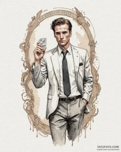 A watercolor sketch of the iconic "business c... - эскиз тату (№1752892175_0, 19.07.2025 02:29) — Tatufoto.com