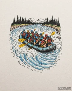 A person white water rafting down a turbulent... - эскиз тату (№1752892423_0, 19.07.2025 02:33) — Tatufoto.com