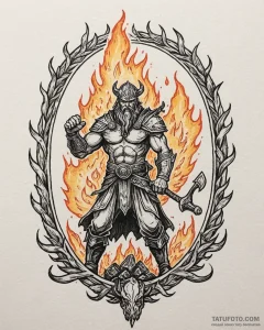 Tattoo sketch: a scene of svarog's forge, wit... - эскиз тату (№1752892922_0, 19.07.2025 02:42) — Tatufoto.com